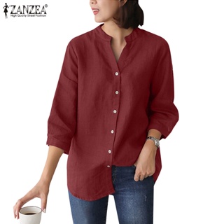 Zanzea 女士 3 / 4 袖休閒寬鬆純色不對稱下擺上衣