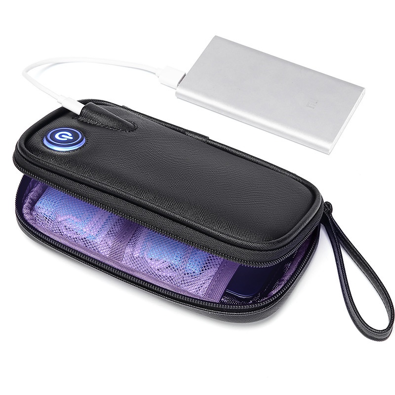 新款LED紫外線消毒手拿包男士防水PU手機包便攜式UVC殺菌小包