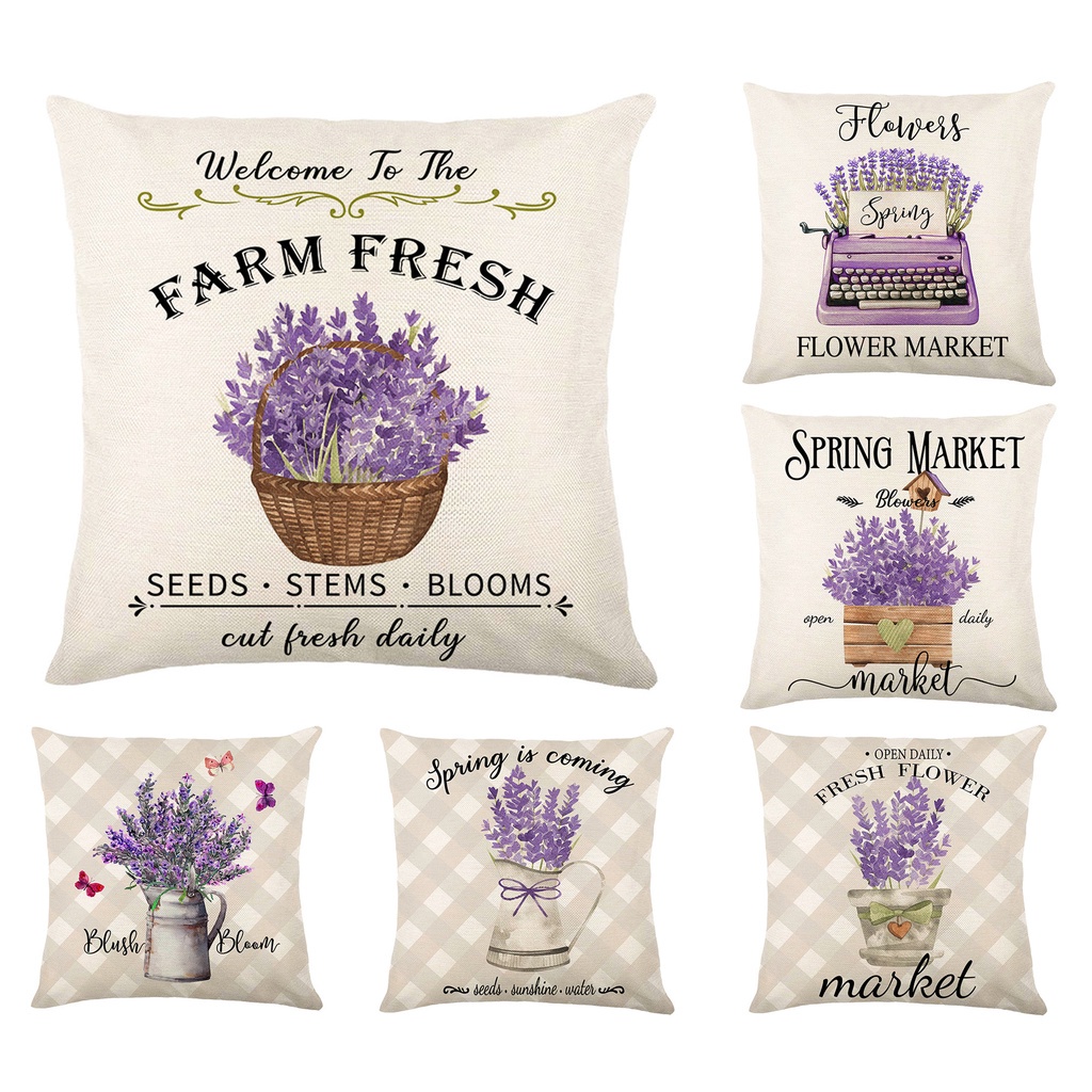 亞麻枕頭套彈簧紫色花朵70 × 70.60x60.50x50,45x45,40 × 40裝飾傢庭沙發套寢具裝飾 居家裝飾