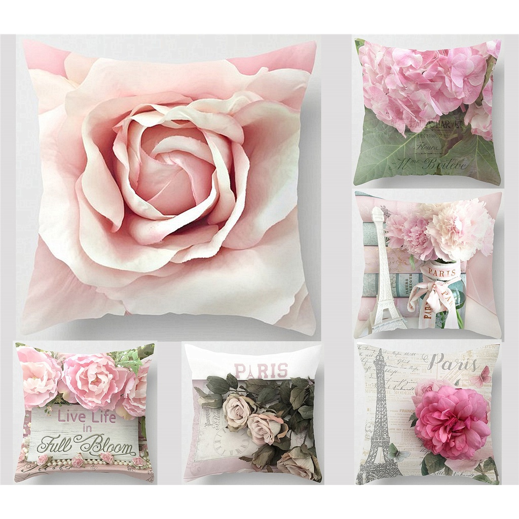 粉色花朵枕套 45 × 45.50 × 50.60 × 60 .沙發床頭正方形裝飾抱枕套.