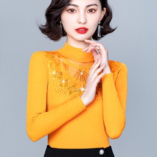 愛依依.長袖打底衫 內搭衣保暖衣 M-5XL秋冬內搭網紗打底衫保暖上衣半高領中年媽媽裝純色蕾絲小衫女G620A-895.