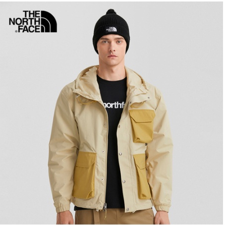 【The North Face】男款 黃褐色 防水透氣 多口袋 寬鬆 連帽衝鋒衣 NF0A7W7F-7X9 防風外套