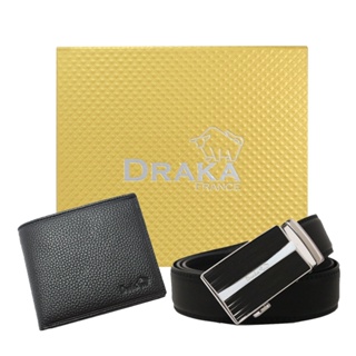 DRAKA 達卡 - 新年禮盒/過年禮盒/黃金禮盒 真皮皮夾+自動皮帶-7309/多卡窗格