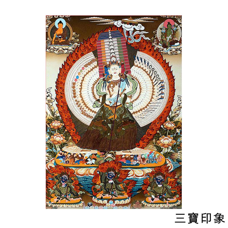 三寶印象藏式唐卡大白傘蓋佛母膠膜畫像裝飾觀想修行手繪密宗護法佛像結緣