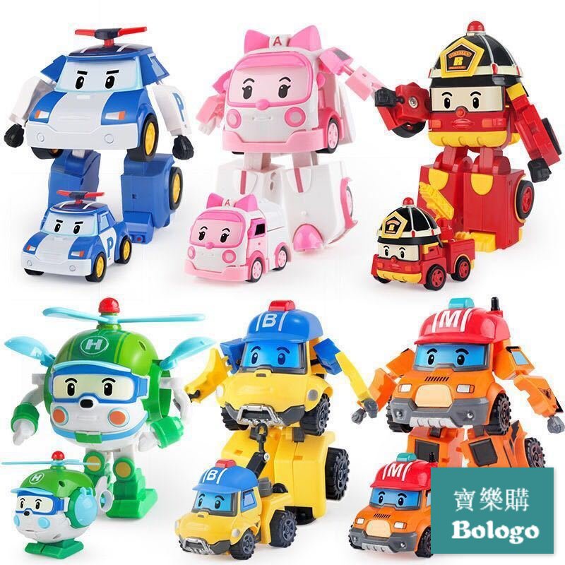 變形警車珀利機器人模型玩具手動全套安巴羅伊交通救援隊寶寶兒童玩具套裝poli玩具波利