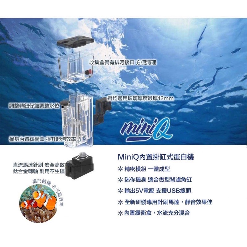 帥哥水族【Bubble-magus】BM MiniQ 迷你Q 內置掛缸式蛋白機 內置蛋白處理器 蛋白除沫器 側邊過濾