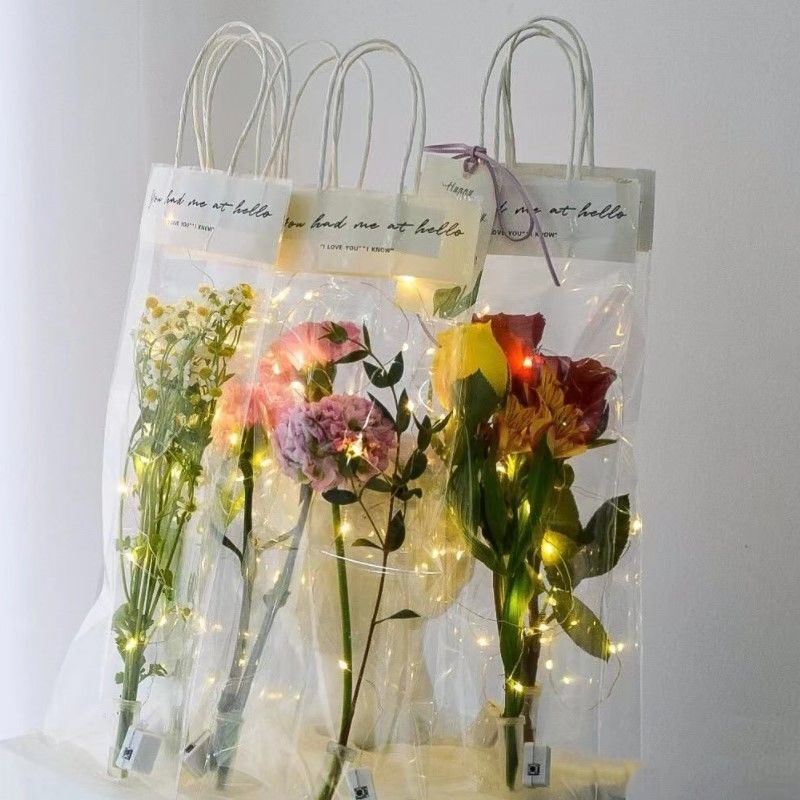 *NK22..鮮花手提袋透明花袋母親節單支玫瑰康乃馨包裝袋ins網紅花束袋子