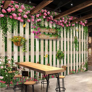 定製地中海木玫瑰桌布壁畫三維餐廳咖啡廳背景牆工業裝飾牆紙