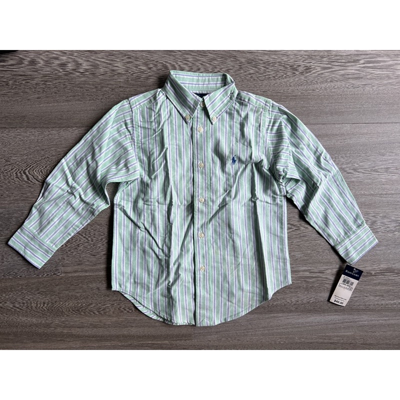 POLO Ralph Lauren 男童4歲綠藍白條紋藍馬襯衫
