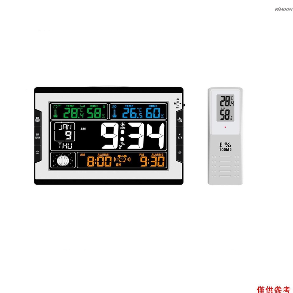 Kkmoon 室內外溫濕度數字多功能時鐘溫濕度計溫度計和濕度計大彩色顯示屏, 帶背光日曆 Moo