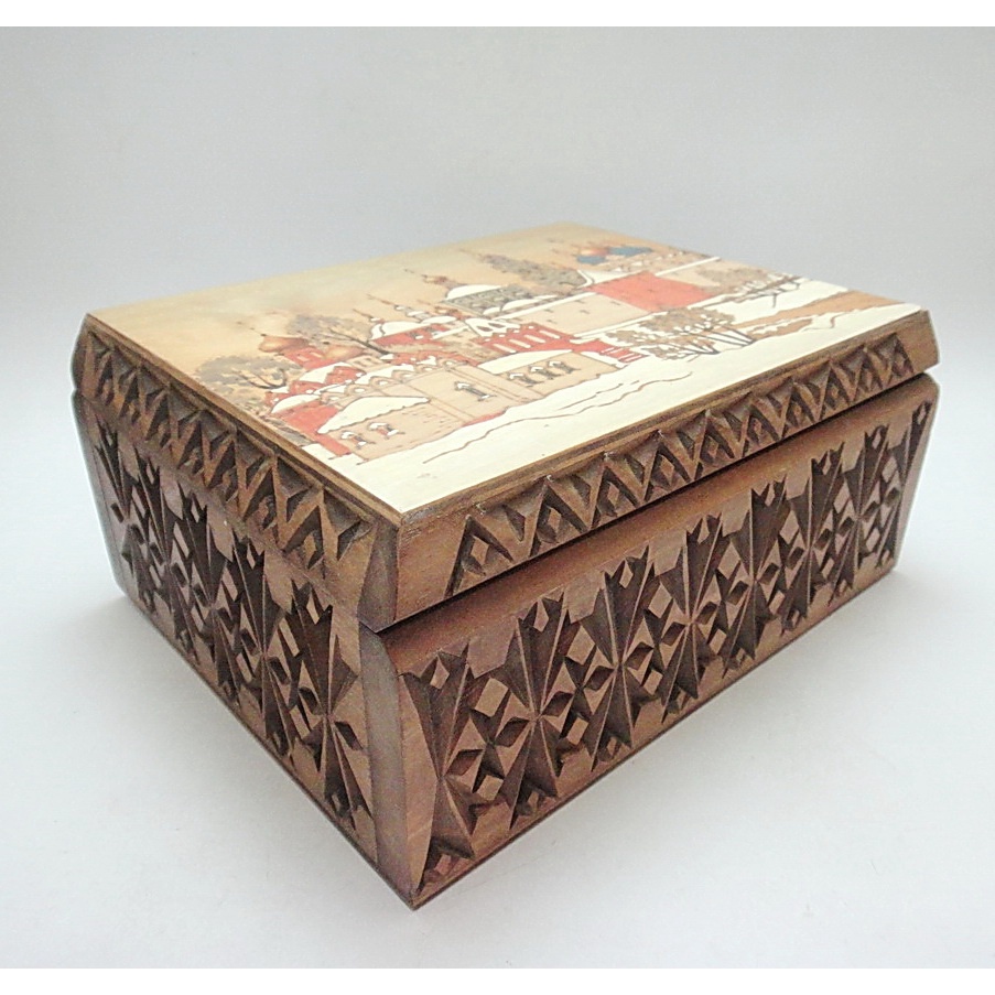 【拾年之路】 極美80年代俄羅斯製實木精雕手工烙畫信件盒/收納盒(免運)