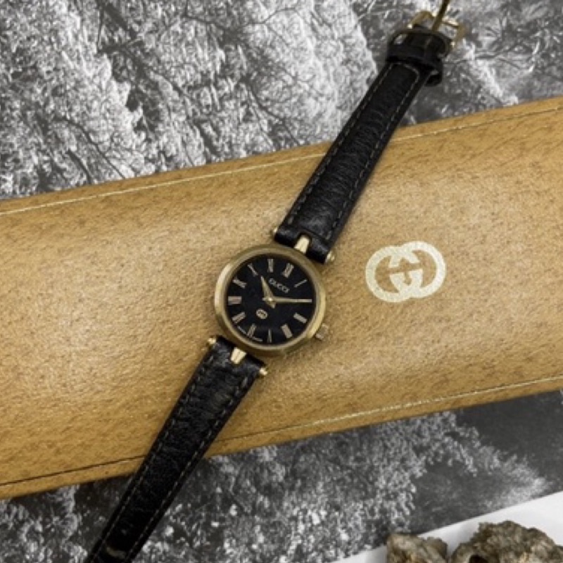 Gucci 日本二手 中古 古董 黑色 皮革手錶