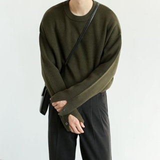 韓版寬鬆素色毛衣男 ins潮流袖子開叉慵懶針織毛衣
