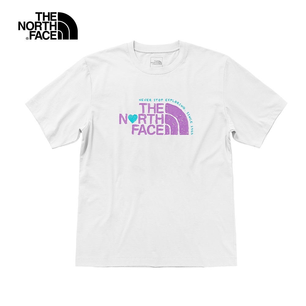 The North Face北面男女款白色胸前塗鴉設計LOGO短袖T恤｜7WDXFN4