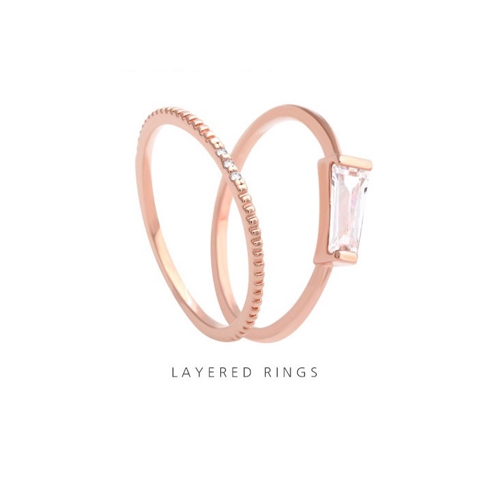 Karina 立方點分層環 / Flamboyant 造型 / 可愛的玫瑰金時尚戒指 / 2 款戒指 / 套裝成分 /