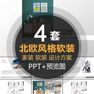 北歐風格室內軟裝樣板房客廳臥室傢俱設計方案匯報PPT模板可編輯