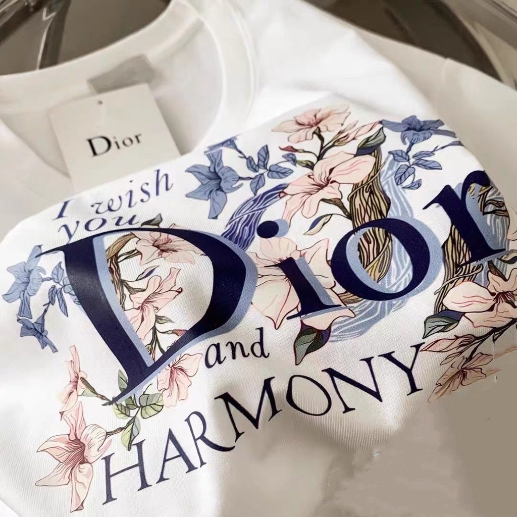 迪奧 New DIOR短袖T恤上衣夏季花朵Janpa提花印花寬鬆休閒上衣100%純棉男女T恤高品質