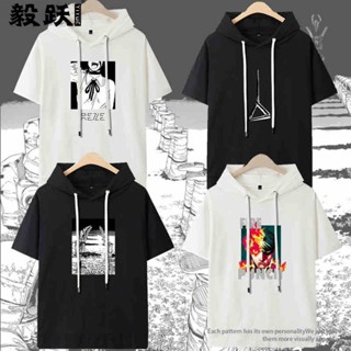 新款 電鋸人鏈鋸人動漫周邊帶帽炎拳藤本樹連帽動漫短袖T恤衣服學生 電鋸人連帽短袖