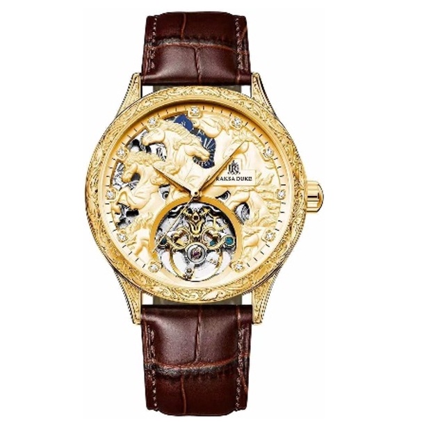 RAKSA DUKE 羅薩公爵 機械錶 針扣式 皮錶帶 鏤空 商務錶 質感錶 男錶 女錶