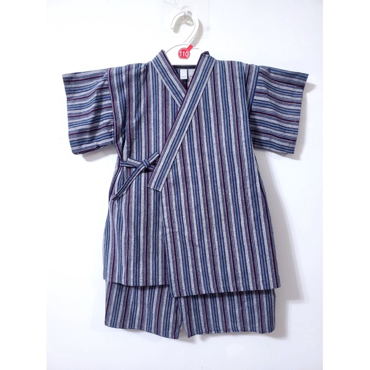 ★UC@JP★褲款 110cm 灰底 藍紫 直紋 日本製 男童 兒童 浴衣 甚平 變裝