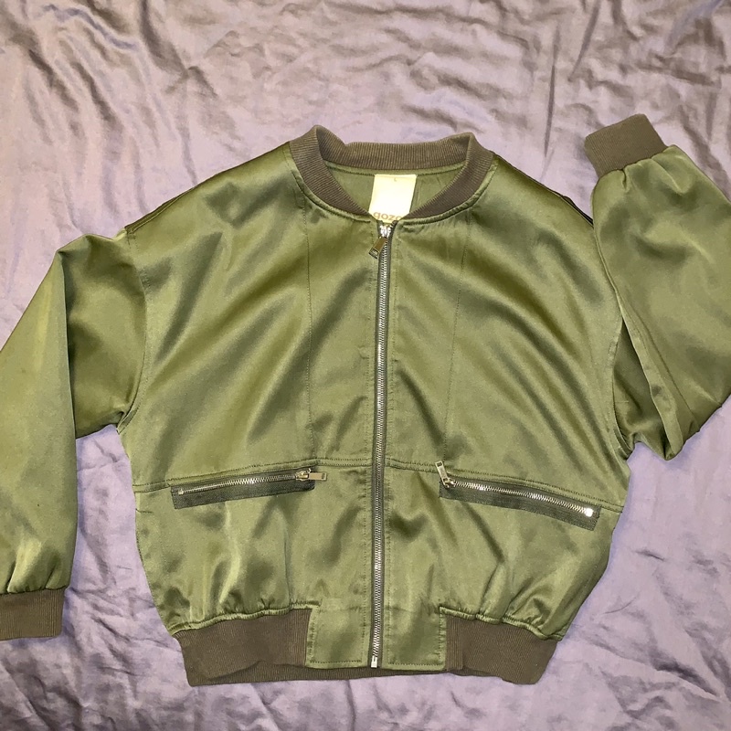 二手 GOZO gozo 短版 飛行外套 可拆式 襯衫 綠色 女生