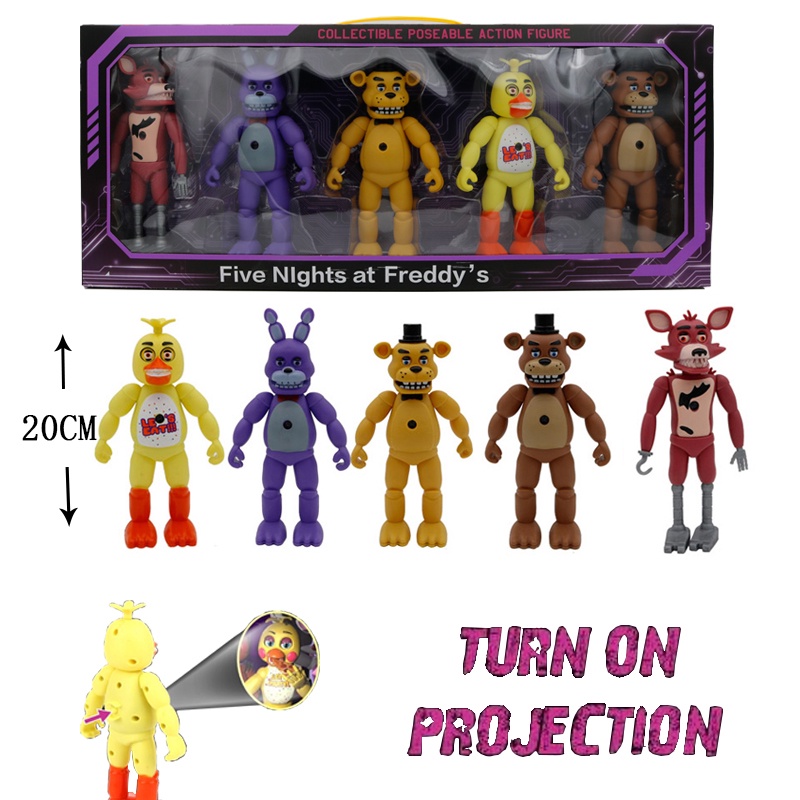 新款玩具熊的午夜後宮5款投影手辦公仔帶燈光Five Nights at Freddy遊戲周邊擺件18-20cm大號