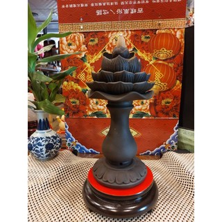 大瑞古玩~正宗紫砂陶雕 「紫砂蓮花倒流香」蓮花薰香爐造型香座/適合香錐薰香/靜心薰香增福添壽/避邪擋煞/開運風水擺件