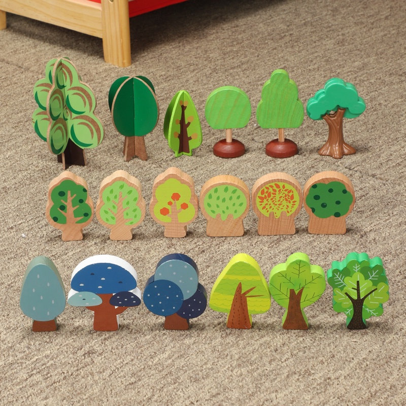 木製小樹擺件 兒童玩具樹搭配 場景配件 森林拼插樹 檯面書櫃裝飾