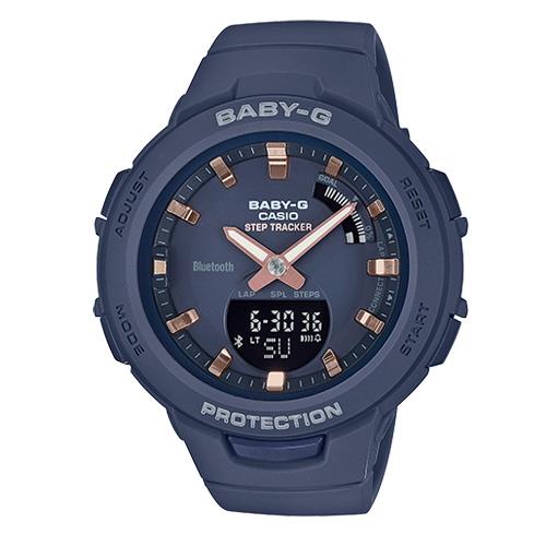 CASIO 卡西歐 女 Baby-G 藍牙運動雙顯腕錶/深海藍(BSA-B100-2A)