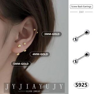 JYJIAYUJY 100% 純銀 S925 螺旋背耳環 3/4/5MM 圓形珠子形狀 4 色韓國時尚時尚防過敏女士首飾