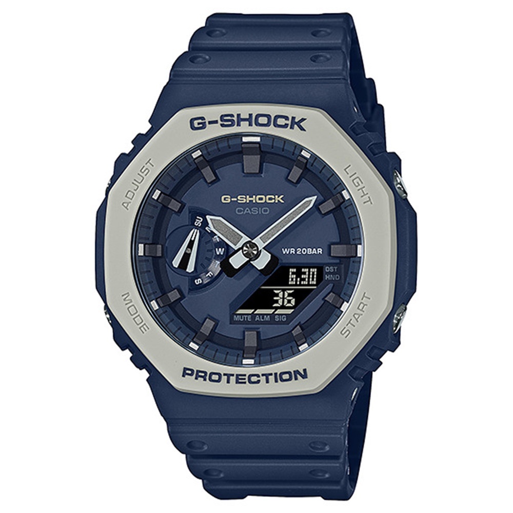 CASIO 卡西歐 男 G-SHOCK 經典八角型雙顯腕錶/海軍藍(GA-2110ET-2A)