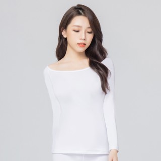 【WIWI】MIT溫灸刷毛大U領短版發熱衣(純淨白 女S-2XL)0.82遠紅外線 迅速升溫 加倍刷毛 3效熱感