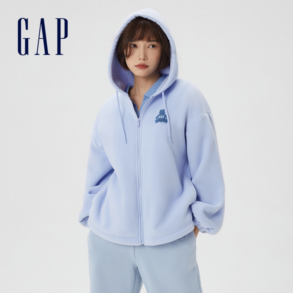 Gap 女裝 Logo小熊連帽外套 抱抱絨系列-天藍色(445890)