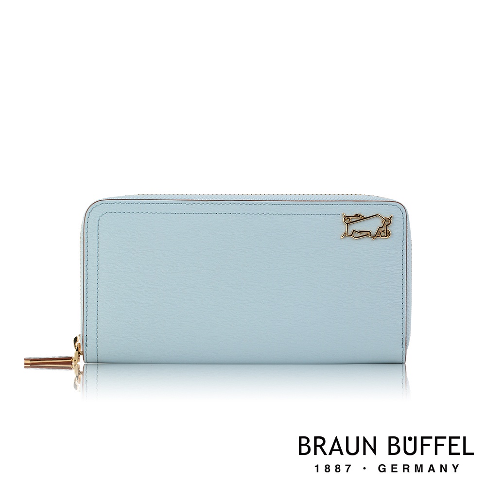 【BRAUN BUFFEL 德國小金牛】台灣總代理 索內特 8卡拉鍊長夾-藍色/BF684-601-BL