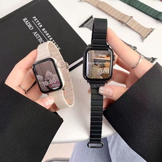 反扣磁吸錶帶 女士真皮錶帶 適用於Apple WatchS8/7荔枝紋錶帶 41mm45mm 蘋果手錶替換錶帶 時尚百搭