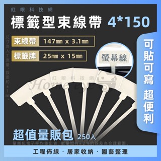 紅眼科技🚀 4*150mm 100入/ 250入 網路線束帶 標示牌 配線記號 線路整理 標籤紮線帶 標示紮線帶 佈線