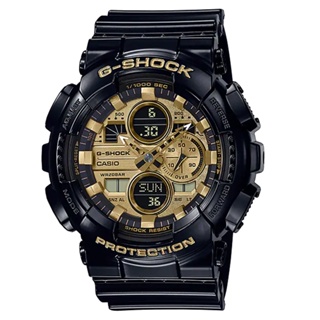 【CASIO 卡西歐】G-SHOCK 街頭時尚亮黑金流行雙顯錶-黑金(GA-140GB-1A1 兩地時間)