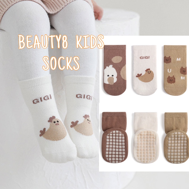 新生兒寶寶襪子 0歲1-3歲寶寶地板襪 純棉 防滑 止滑可愛卡通 韓國風格 嬰兒學步襪 短襪