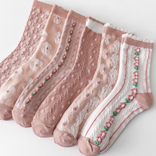 女款可愛粉色襪子ins中號棉襪春季四季長筒整潔