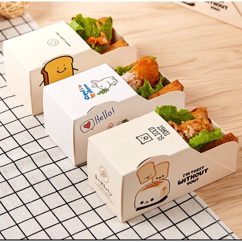 【歡樂派】韓式三明治抽屜式盒厚蛋燒吐司盒 三明治麵包包裝盒 一次性早餐打包紙盒三明治盒