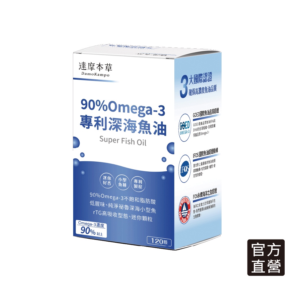 【達摩本草】90% Omega-3 專利深海魚油(120顆/盒)《迷你好吞、調節體質》