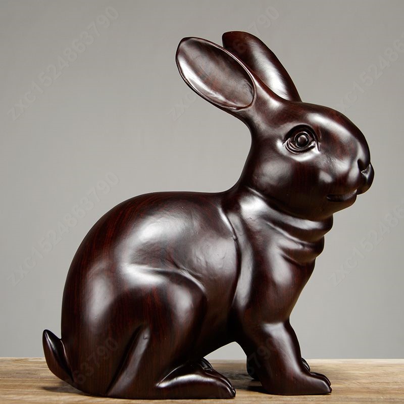 木雕精品黑檀木雕兔子擺件雕刻工藝品家居客廳玄關木質動物生肖兔裝飾擺設