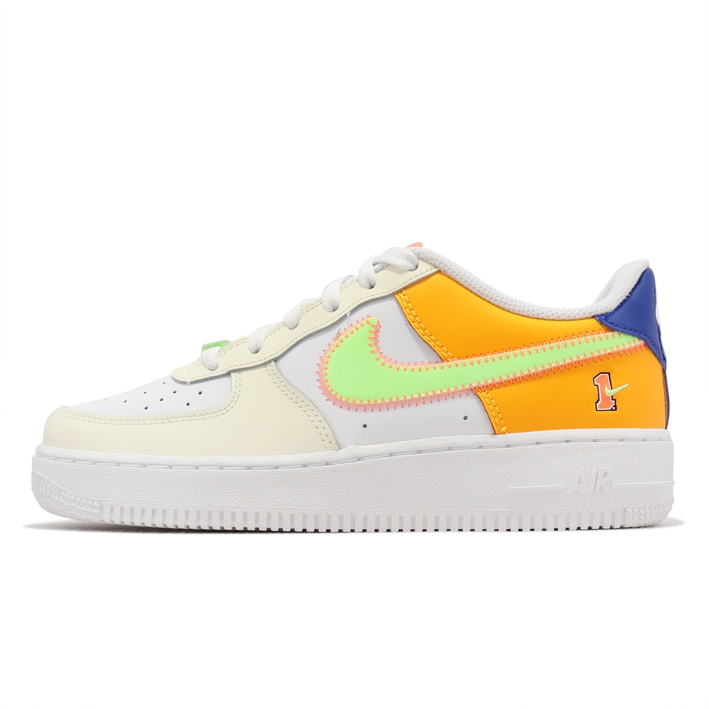 Nike 休閒鞋 Air Force 1 LV8 GS 白 橘 螢光綠 女鞋 大童鞋 【ACS】 FB1838-131