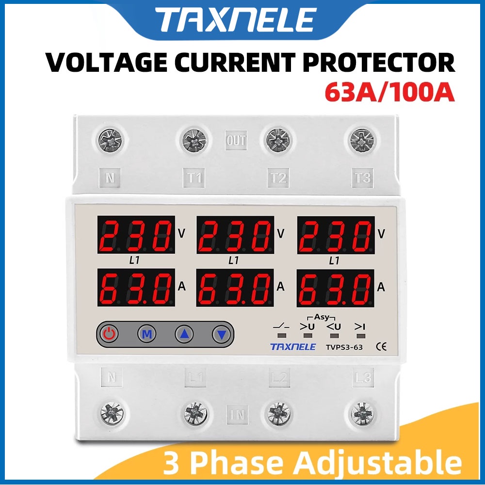 3 相 380V Din Rail 電壓表電流表可調節過欠壓限流保護監視器繼電器保護器