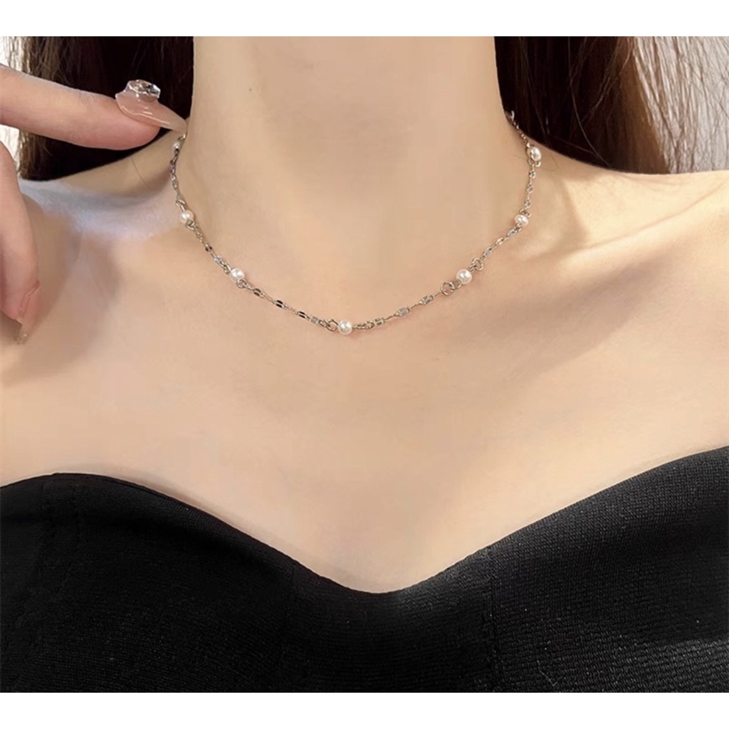 ✨mendy 💕台灣現貨 當日寄出💕鈦鋼項鍊 ins 小眾設計感 氣質簡約 滿天星珍珠項鍊 頸鍊