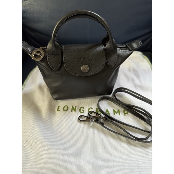 二手 9成新 專櫃正品 Longchamp mini 迷你包 小廢包 小羊皮 黑色 斜背包