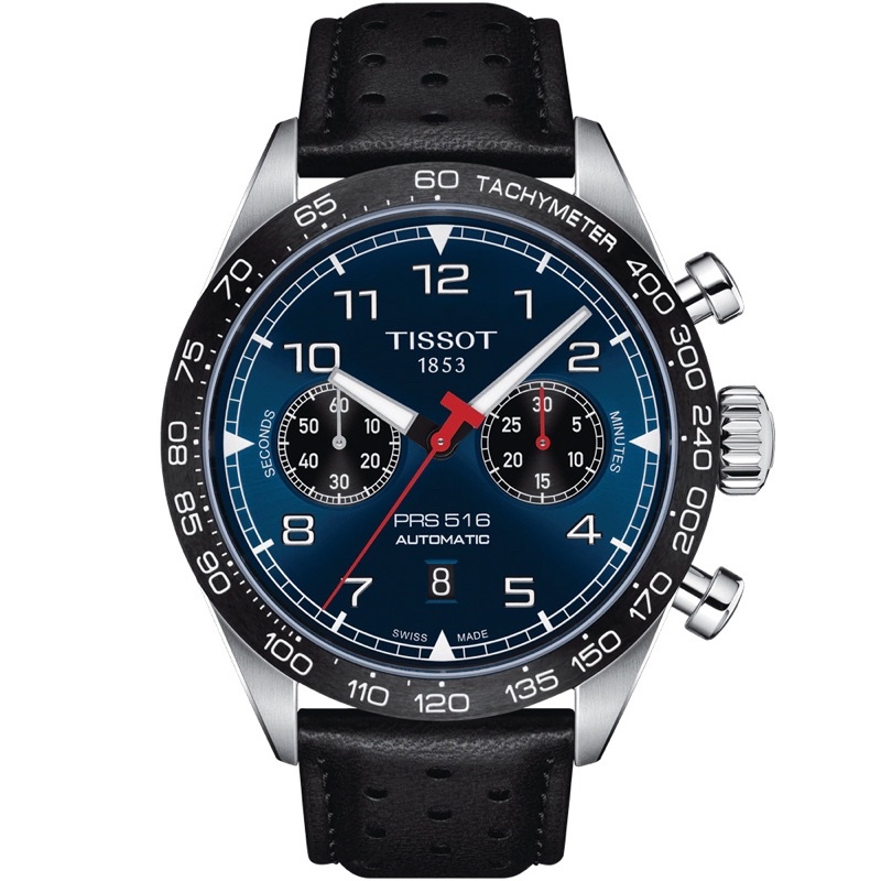 TISSOT 天梭 PRS516 賽車計時機械手錶-黑x藍/45mm T1316271604200 內有實拍～