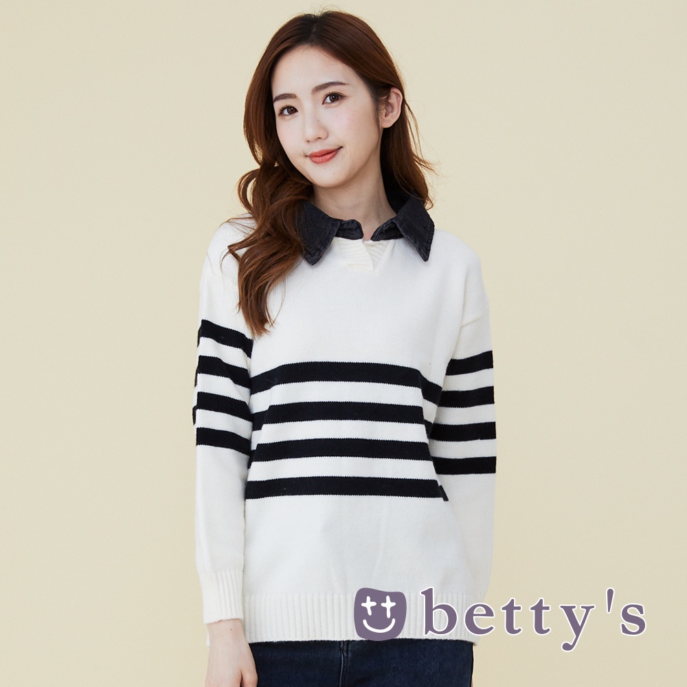 betty’s貝蒂思(15)牛仔領條紋針織毛衣(白色)