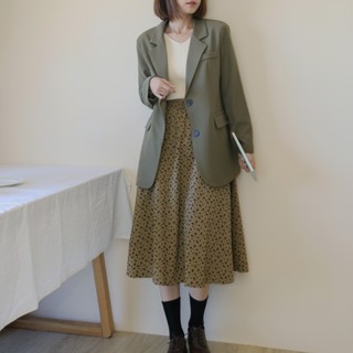 【Our Studio】復古感秋色碎花腰鬆緊絨布長裙 卡其色 咖啡色 灰色(現貨)
