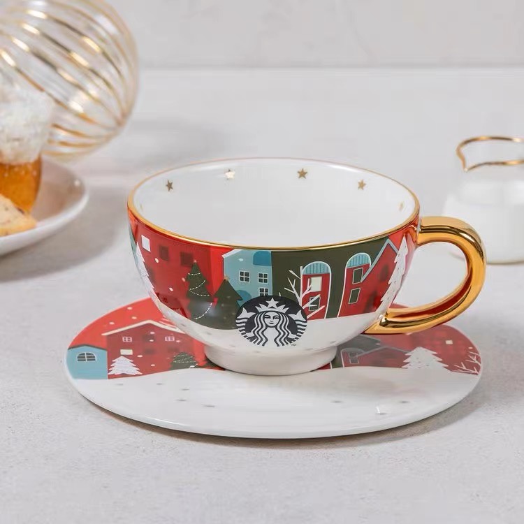 Starbucks官方正品！韓國星巴克杯子2021聖誕季節陶瓷馬克杯杯碟組喝水杯下午茶果汁珍奶茶奶昔茶水咖啡杯237ml
